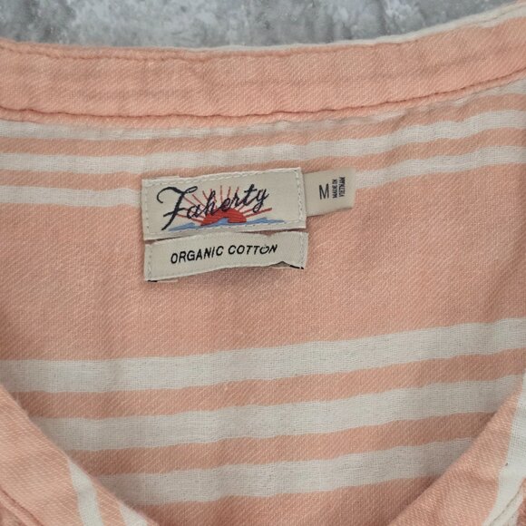 FAHERTY Women's Medium Isha Striped 100% Organic Cotton Dress Pockets Peach/Pink - Picture 3 of 13